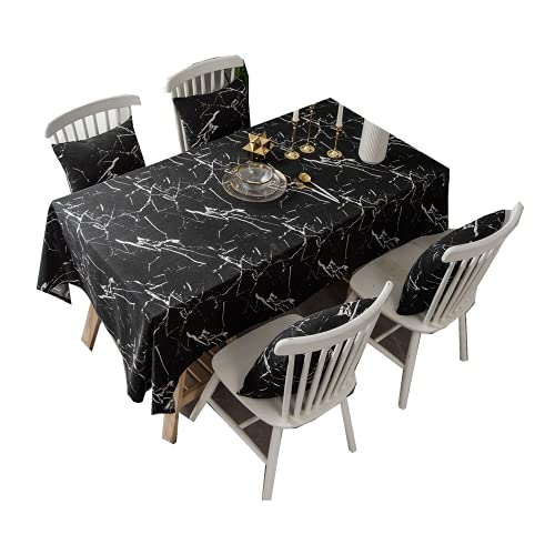 Tischdecke WasserabWeißend Tischdecke für Küche Abendessen Tischplatte Dekoration Parteien Hochzeiten Frühling Sommer Tischtuch Weiß Schwarz Marmor Tablecloth Christmas(Schwarz1,100x140cm) von iTwinkle-Huang