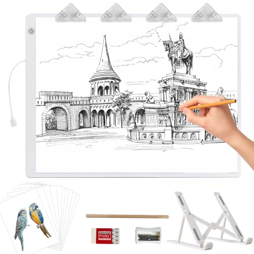 Leuchttisch A3,42×32CM Große Light Pad mit Ständer und Clips,Ultra-Thin diamond painting leuchttisch,Super hell lightbox für Zeichnen, Skizzieren.Einstellbare Helligkeit Leuchtplatte(Weiß) von iVAOOZE