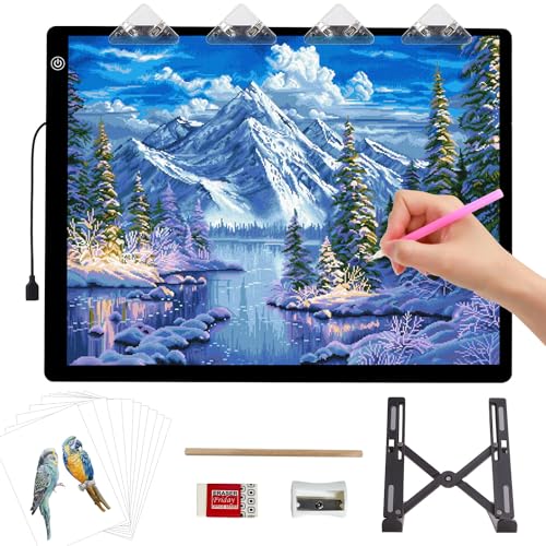 iVAOOZE Leuchttisch A3 als 5D Diamond Painting Zubehör,zeichenbrett a3 mit Ständer/Clips für kinder,Einstellbare Helligkeit Ultra-Thin light pad für Diamond Painting Erwachsene,Tracing Sketching. von iVAOOZE