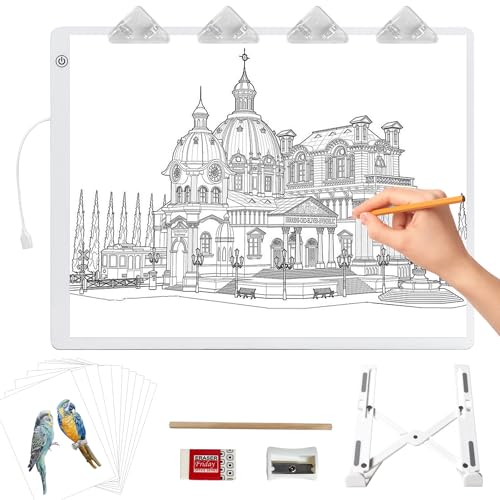 Leuchttisch A4,36×27CM Leuchtplatte mit Ständer und Clips,Ultra-Thin diamond painting leuchttisch,Super hell lightbox für Zeichnen, Nachzeichnen, Skizzieren.Einstellbare Helligkeit light board von iVAOOZE