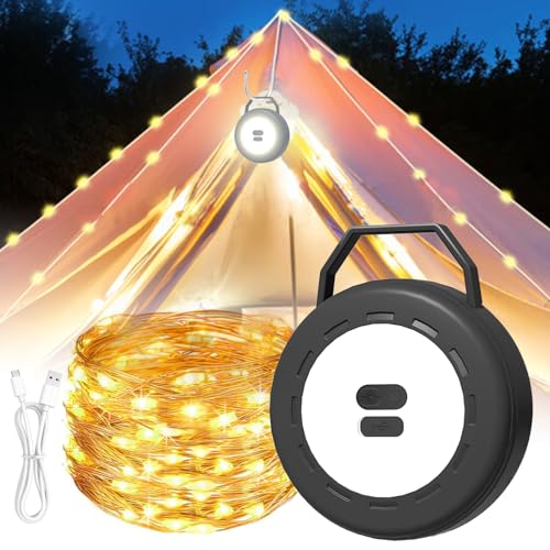 Camping Lichterkette, 10M Camping Lichterkette Aufrollbar,Vielseitige LED Lichterkette Wasserdicht, USB Aufladung für Outdoor Camping, Zelt, Gartenparty, Festival Dekoration von iVokfat