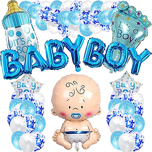 iWheat Babyparty Deko Junge, Blau Baby Shower Dekoration, Gender Reveal Party Deko, Babydusche Taufe Dekorations für Jungs mit Jungen Ballon/Baby Boy Banner/es ist EIN Junge Ballons von iWheat