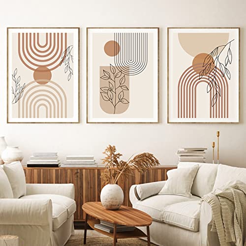 Boho Rainbow Sun Wall Gemälde Beige Abstract Leaves Poster Print Leinwand Gemälde Bilder Schlafzimmer Wohnzimmer Interior Home Deko 40x60cmx3 ungerahmt von iYoucase