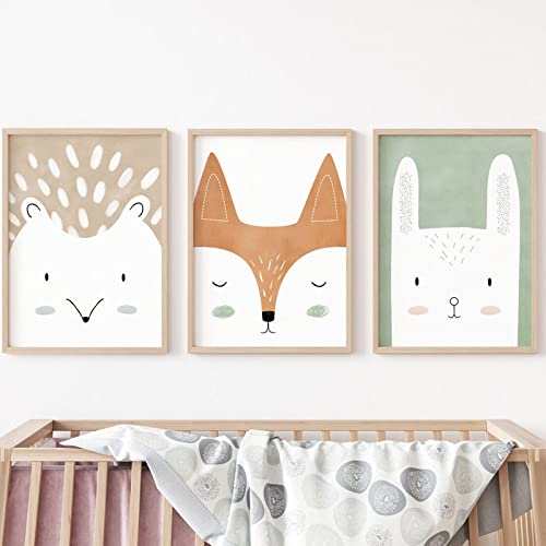 Hirsch Fuchs Kaninchen Posterdruck Bär Igel Wand Bilder Wald Kinderzimmer Leinwand Gemälde Nordische Wandbilder Baby Kinderzimmer Dekor 30x50cmx3 Ungerahmt von iYoucase