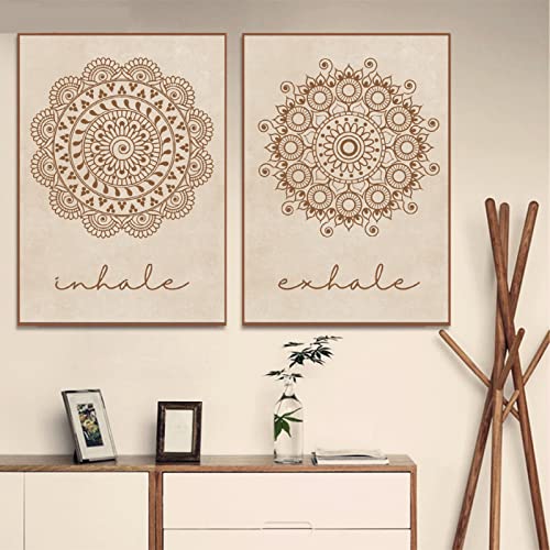 Mandala Wall Gemälde Inhale Exhale Deko Beige Böhmen Poster und Kunstdrucke Leinwand Gemälde Bilder für Wohnzimmer Wohnkultur 50 x 70 cm x 2 ungerahmt von iYoucase