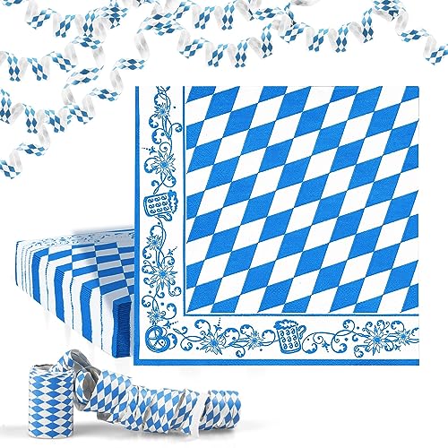 iZoeL 40 Stück Servietten Oktoberfest Deko Papierserviette karierte Tissue 33 x 33 cm 3-lagig Bayerische Partyservietten Luftschlangen für Münchner Oktoberfest Bierzelten Tischdeko von iZoeL