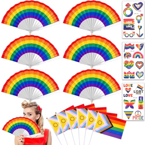 iZoeL 6 STK Regenbogen Fächer Pride Handfächer Faltfächer,Regenbogen Tattoo Gay Pride Accessories LGBTQ Zubehör für Sommer Frauen Männer Homosexuell Stolz Pride Month Party Dekoration von iZoeL