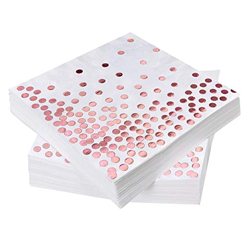 iZoeL 60 Servietten Partyservietten Rose Gold Dots 33 x 33cm 3-lagig Geburtstag Foiled Papierservietten Paper Napkins für Party Hochzeit Weihnachten Silvester von iZoeL