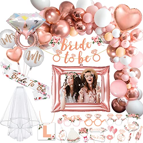 iZoeL Bride to be Deko Junggesellinnenabschied Accessoires Frauen, Bride to be Girlande Schärpe Schleier, JGA Foto-Booth Requisiten, JGA Party Dekoration Luftballon Folienballon (Rosegold) von iZoeL