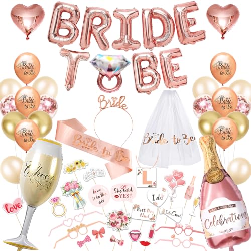 iZoeL Bride to be Deko Rosegold Junggesellenabschied Accessoires Frauen, Bride to be Girlande Schärpe Schleier, JGA Foto-Requisiten,JGA Party Dekoration Luftballon Folienballon von iZoeL