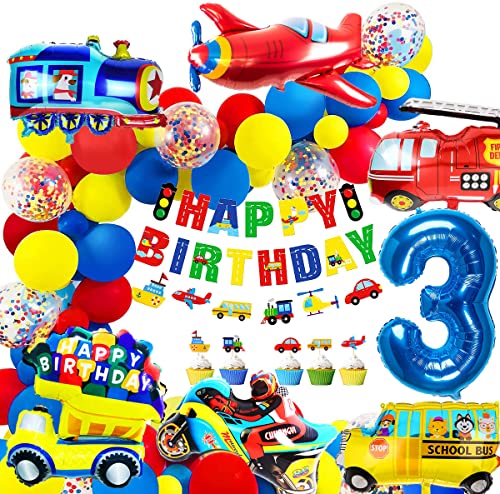 iZoeL Geburtstagsdeko Jungen 3 Jahr Folienballon Kindergeburtstag Deko Feuerwehrfahrzeuge Truck Happy Birthday Banner Girlande Cars Motorrad Luftballons Tortendeko 32pcs Ballons Kindergeburtstag Party von iZoeL