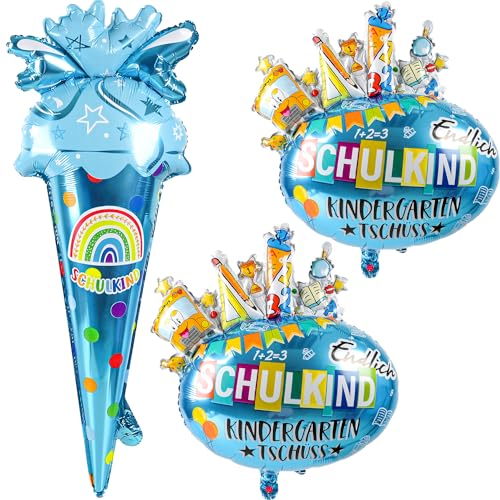 iZoeL Deko Schulanfang Einschulung Folienballon 3Stk Helium Luft Ballon Zuckertüte Einschulung Blau Jungen Schulkind Schuleinführung Deko von iZoeL