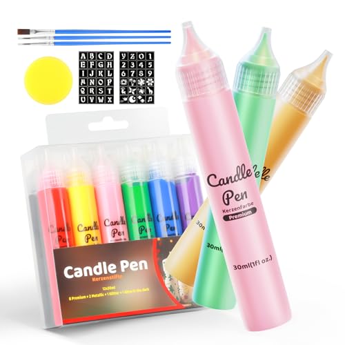 iaHOME 12 Stück Wachsstifte für Kerzen 30ml Candle Pen, Kerzenstifte für Kerzen, Kerzen Selber Machen Set, Kerzenfarbe Kerzenpen, Ideal zum Kerzen Dekorieren & Gestalten von iaHOME