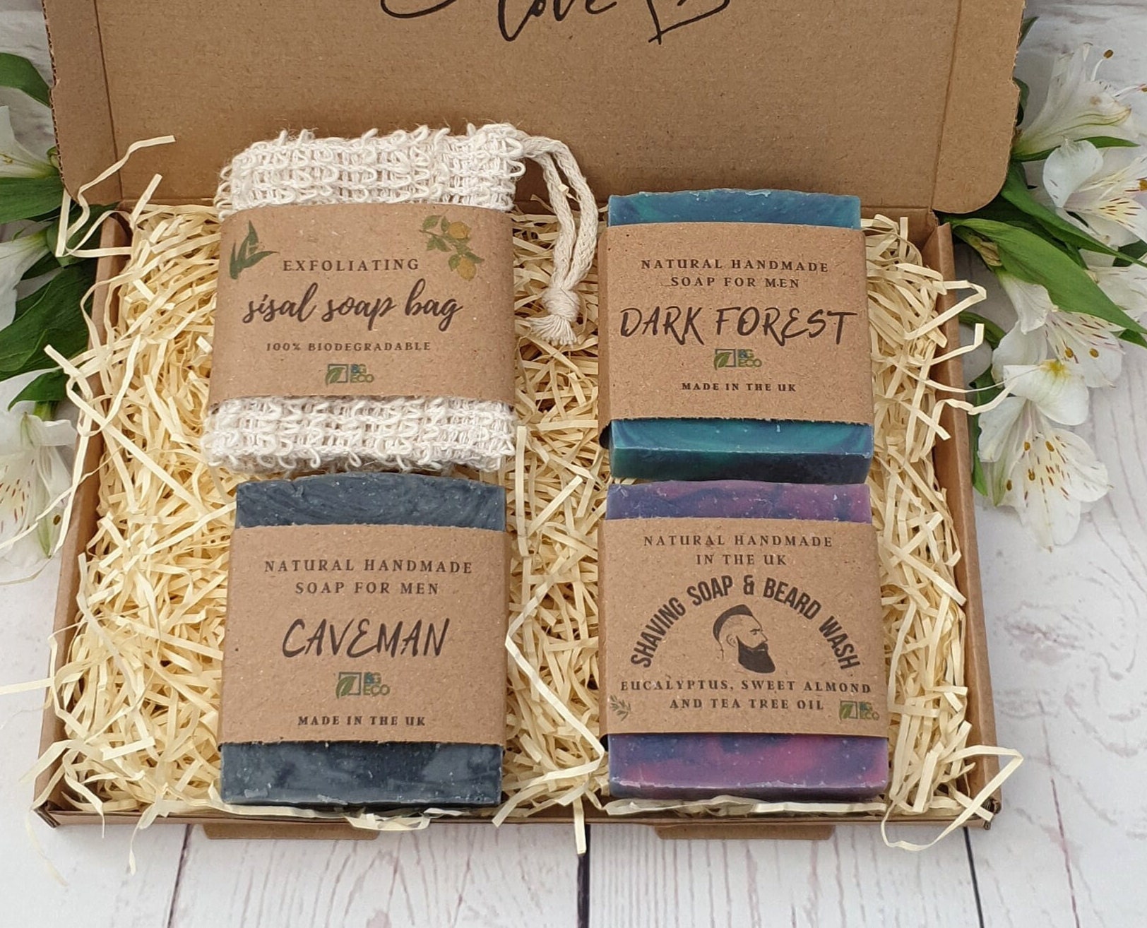 Umweltfreundliche Geschenkbox Für Ihn. Nachhaltiges Self Care Geschenkset Männer. Geschenk Papa, Mann, Freund 3 Handgemachte Seifen, Sisal von iandgeco