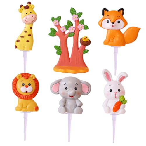 ibasenice 1 Satz 6St tierische Kuchendekoration Löwenfigur Cupcake Topper Hasen Dekorationen Spielzeugtiere Giraffe Cake Topper Figur Karikatur Tortendekoration aus Kuchenverzierungen von ibasenice