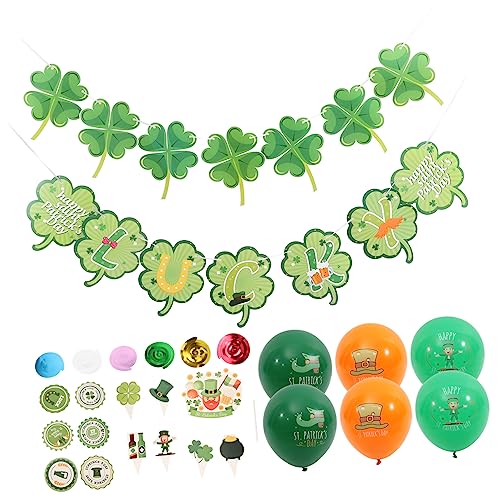 ibasenice 1 Satz Vier blättriges Kleeblatt Dekoration Girlande Aufkleber Danksagung Patricks ballons balloons luftbalondeko cake decoration st patrick partyzubehör Cupcake-Topper Emulsion von ibasenice