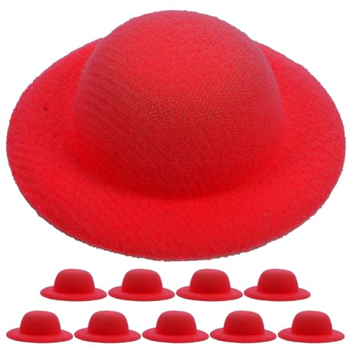 ibasenice 10St Mini-Strohhut Mini-Cowboyhüte zum Basteln winzige formelle Hüte Mini-Weihnachtsschmuck Kleiner Zylinder Mini-Puppenhüte Mini-Hausmütze Puppenmütze selber Machen Flanell rot von ibasenice