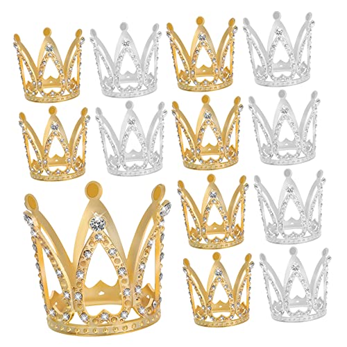 ibasenice 12 Stk Krone Goldene Hochzeitsdeko Tiara-cupcake-dekoration Hochzeitsdekorationen Tortenaufsätze Für Geburtstage Strass-kopfschmuck Mini-tiara-kuchenaufsatz Mini-dekor Legierung von ibasenice