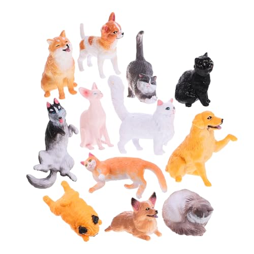 ibasenice 12St Mini-Katzen- und Hundestatuen dekorativer Hundeschmuck Tiermodell realistische Welpenfiguren Hundefigur Hunde-Katzen-Figuren Tischdekoration für Hunde Welpen-Ornamente Plastik von ibasenice