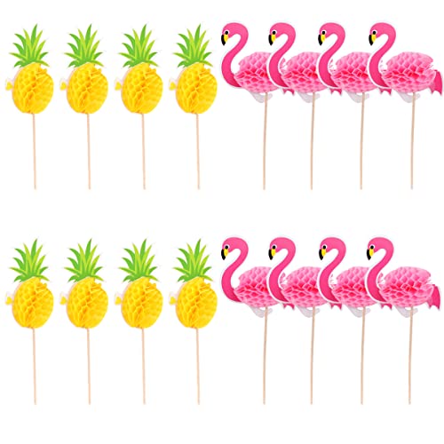 ibasenice 16 Stk Tortenaufleger mit Wabenkugeln party deko party decoration cake pops deko Kuchen Flamingo-Cupcake-Topper Torteneinlagen aus Ananaspapier Dessertkarten für die Party Hölzern von ibasenice