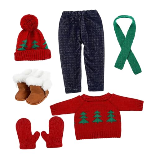 ibasenice 18in Puppe Weihnachten Kleidung Set Weiche Baumwolle Outfit Hut Handschuhe Schal und Schuhe für Spielen von ibasenice