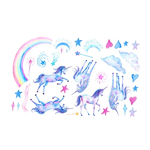 ibasenice 1stk Wandtattoo Einhorn Aquarell Wandaufkleber Wand Haftet Regenbogen-wandaufkleber Tierwandaufkleber Schälen Und Glitzer-aufkleber Sternendekor Kinderzimmer 3d Dekorationen Pvc von ibasenice