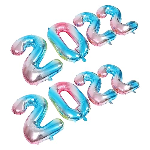 ibasenice 2 Sätze Ballon 2022 Neujahrsballon Ballonsticks mit Sockel Zahlenballon 2022 Aluminiumballons wandverkleidung wand polsterung Zahlen Luftballons Farbverlaufsballon Aluminiumfolie von ibasenice