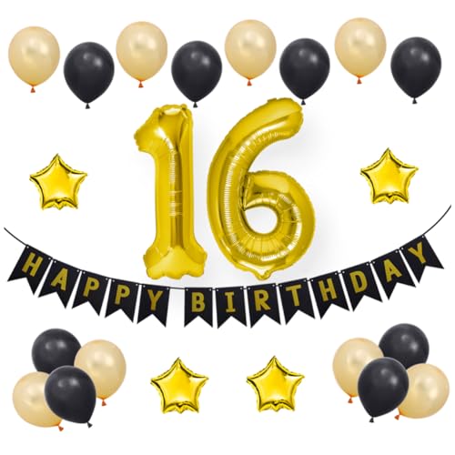 ibasenice 23 Teile Geburtstagsdeko Set Happy Birthday Luftballons Glänzend Zahl 16 Happy Birthday Banner Sternballons 16 Latexballons Und von ibasenice