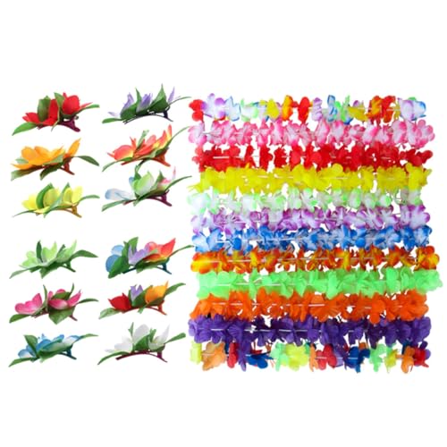 ibasenice 24 Stück 1 Satz hawaiianische Girlande geblümte Haarspangen sommerliche Girlandenkette Blumenspangen Hibiscus flower hair clips Luau Partydekorationszubehör hawaiianische Leis von ibasenice