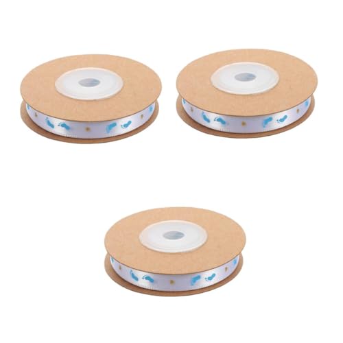 ibasenice 3 Rollen Gold Stempelband Geburtstagsband Geschenkband Zum Geburtstag Fußabdruckmusterband Babypartybänder Für Gäste Feierbänder Polyester Sky-blue von ibasenice