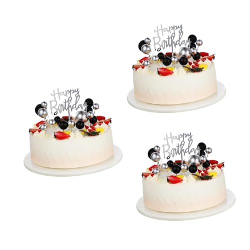 ibasenice 3 Sets Schwarz Gold Tortendeko Mini Ballon Tortenaufsatz Bälle Tortenspieße Tortenaufsatz Torteneinleger Topper Happy Birthday Toppers Tortenbälle Topper Dekorationen von ibasenice