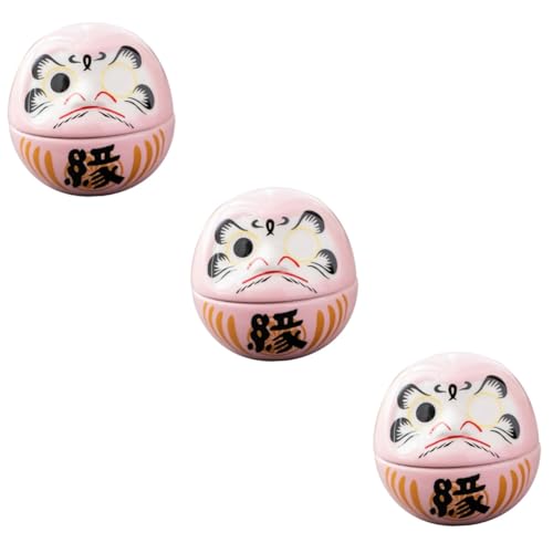 ibasenice 3St Dharma-Eier hochzeits Dekoration hochzeitdeko geburtstagsmitgebsl hohzeitdeko Zen-Buddhismus Daruma Osterei-Verzierung Spielzeug Daruma wackelt Japanischer Desktop Keramik Rosa von ibasenice