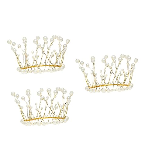 ibasenice 3st Kronenkuchen Dekorieren Feenkrone Kuchendekor Tiara-kuchendekorationen Kuchendeckel Mit Perlenkrone Cupcake-kuchen-topper Perlen Tiara Stirnband Hochzeitsdeko Metall Golden von ibasenice