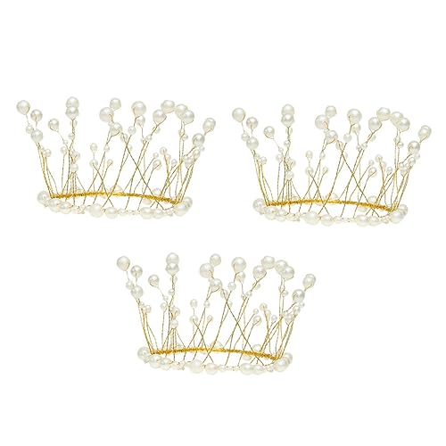 ibasenice 3st Kronenkuchen Dekorieren Perlen Tiara Stirnband Cupcake-kuchen-topper Feenkrone Kuchendekor Kuchendeckel Mit Perlenkrone Tiara-kuchendekorationen Hochzeitsdeko Golden Metall von ibasenice