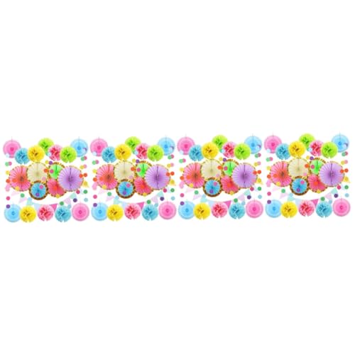 ibasenice 4 Sätze Blumenball-Papierfächerpaket Regenbogen-Partydekorationen runde Papiergirlanden Tapeten-Fans Pom-Pom-Banner Klassenzimmerdekoration Dekorationsset Party-Banner Pastelldekor von ibasenice