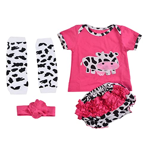 ibasenice 4 Teiliges Set Für Reborn Puppen ädchen Kleidung Kurze Ärmel T Shirt Shorts Passende Outfits Für Babypuppen 50 Rosafarbenes Kuhmuster Puppenzubehör von ibasenice