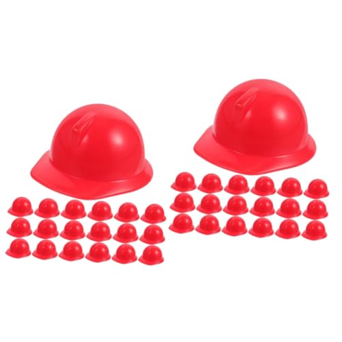 ibasenice 40 Stück Spielzeughelm Puppenhut Minipuppen Bauhut Kinderspielzeug Miniaturpuppen Bauhut Minipuppenhelme Hüte Schutzhelm Plastikpuppen Schutzhelme Rote Bauchmuskeln von ibasenice