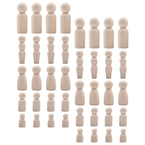 ibasenice 40St Schneemann-Holzperlen-hängende Schnur Menschen Figuren DIY Peg Doll-Modelle bastel Set für Kinder Bastelset für Kinder Steckpuppen unvollendet unbemalte Steckpuppe Beige von ibasenice