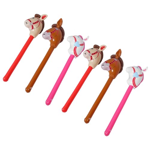 ibasenice 6 Teiliges Set Aufblasbarer Pferdekopf Stick Reitstock Aufblasbare Jubelstöcke Blow Up Pferde Stick Cowgirl Aufblasbarer Stick Cowgirl Pferdeballon Tierballons von ibasenice