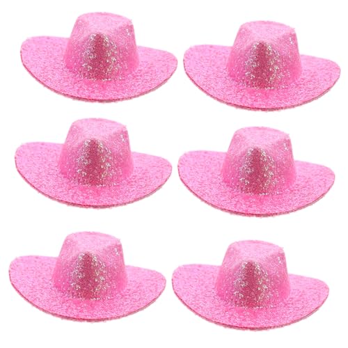 ibasenice 6St Mini-Cowboyhut puppenzubehör rosa Cap Puppenhut Niedlicher Hut Wiederverwendbarer Hut Cowgirl-Hut Cowboyhüte für Damen Kostüm dekorative Miniaturhüte Mall-Hut Kunstleder Rosy von ibasenice