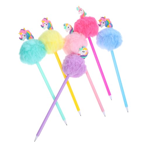 ibasenice 6st Kugelschreiber Tintenstifte Schreiben Stift Mehrfarbig Cartoon-Stift Flauschiger Einhorn-Stift Tier-pom-pom-Stift Cartoon Flauschiger Stift Scrapbooking-stifte Bunte Stifte Abs von ibasenice