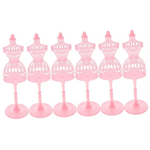 ibasenice 6st Puppenaufhänger Prinzessin Schaufensterpuppe Miniaturpuppen Monster Puppe Rock Mannequin Modell Mini-kleiderständer Puppenständer Puppenkleidungsinhaber Rosa Plastik von ibasenice