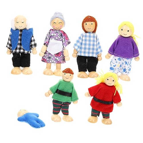 ibasenice 7 Teiliges Set Aus Dekorativen Holzfiguren Für Familienrollenspiel Puppen Bewegliche Miniaturpuppen Für Kleinkinder Und Erwachsene Ideales Für Fantasievolles von ibasenice