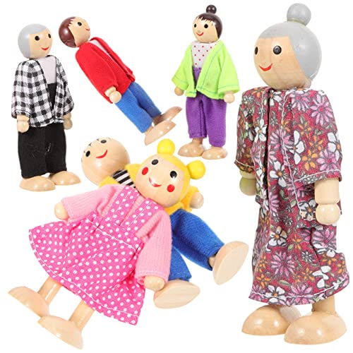 ibasenice Holzfiguren Familie Set Aus Holzpuppen Miniatur Familienfiguren Für Puppenhaus Bewegliche Spielzeugfiguren Für 6 Teiliges Familienset Zum Und Dekorieren Holzfiguren Puppenhaus von ibasenice