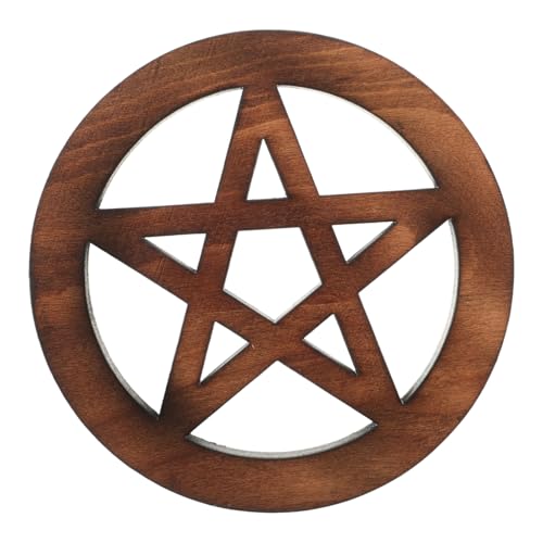 ibasenice Pentagramm-Ornament Altar Kerzen Tablett Ritual Brennender Kerzenhalter Sternverzierung Aus Holz Retro-wandbehang Pentagramm-wandschilder Pentagramm-altarfliese Hölzern Light Brown von ibasenice