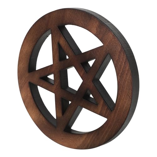 ibasenice Pentagramm-Ornament spirituelle deko Sternverzierung aus Holz Food-Snack-Gericht Retro-Wandbehang Pentagramm Wandkunst Altar Kerzen Tablett Pentagramm-Holzmatte hölzern Light Brown von ibasenice