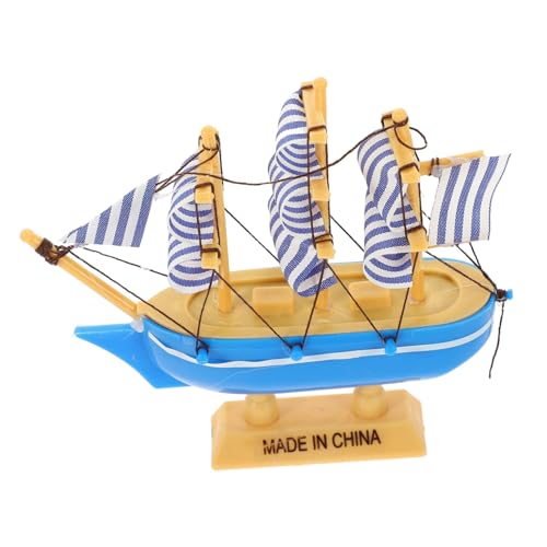 ibasenice bürodeko büro dekoration Segelboot-Ornament decoration bastelzeug - nautisches Schiffsrad Desktop-Ornament mit mediterranem Schiff Segelbootfigur aus Holz hölzern Blue von ibasenice