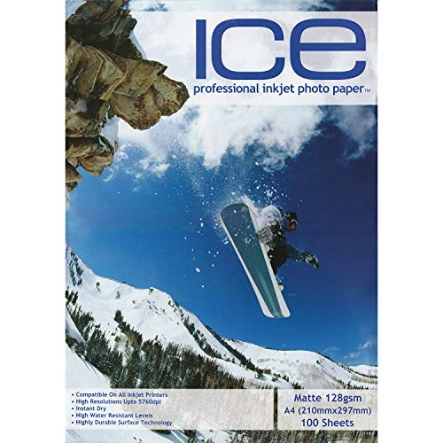 100 x ICE A4 Mattes Tintenstrahl-Fotodruckpapier - 128gsm - Professionelles Premium-Fotopapier von ice