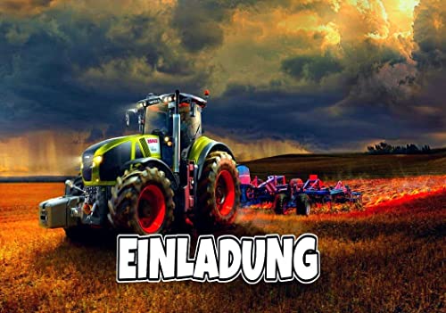 10 Einladungskarten für Geburtstag Partys und Kindergeburtstag Trecker / Traktor Nr. 003 von ich