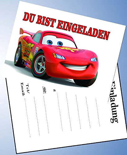 12 Einladungskarten & 12 Umschläge für Geburtstag Partys und Kindergeburtstag Kompatibel mit Disney Pixar Cars Nr. 2 von ich